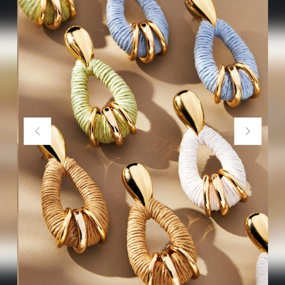 Anthropologie, Raffia-Wrapped Hoop Earrings, Tan - NWT!!! - Picture 4 of 7